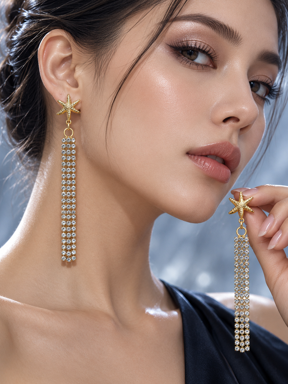 Starburst Crystal Fringe Drop Earrings