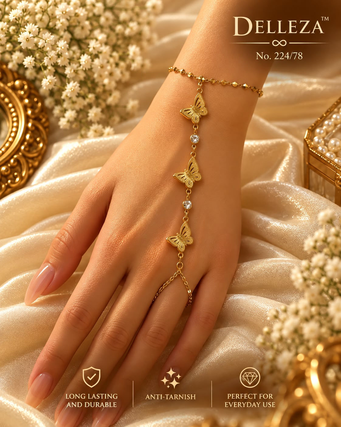Tripal Butterfly Hand Harness Bracelet with Ring