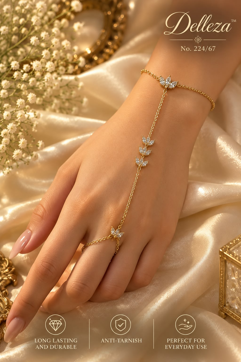 Crystal Leaf Hand Harness Bracelet with Ring