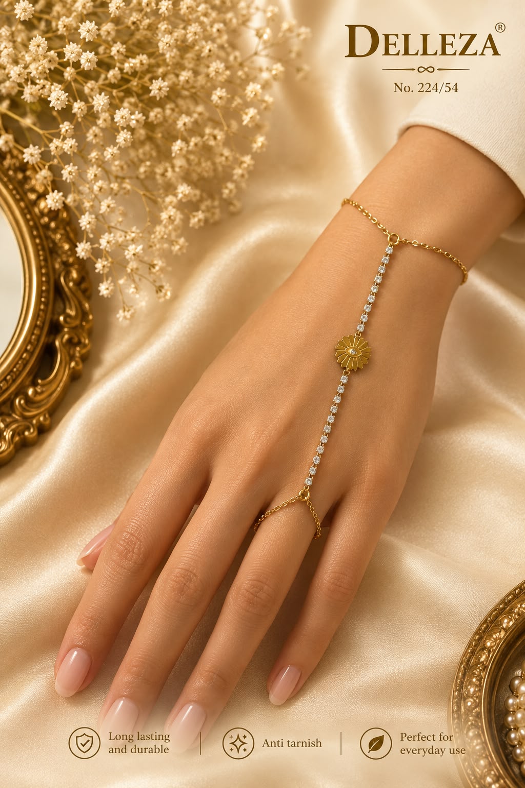 Sunburst Crystal Hand Harness Bracelet with Ring