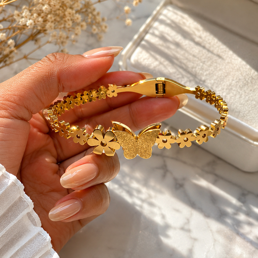 Anti Tarnish Floral Butterfly Bracelet