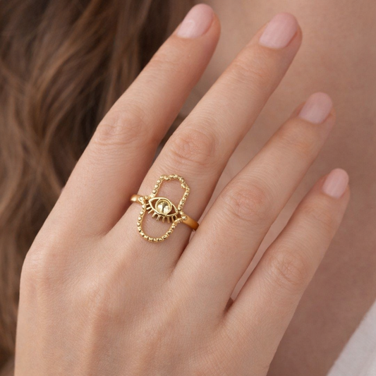Evil Eye Gold Charm Ring