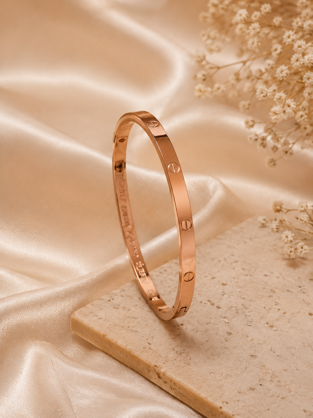 Anti Tarnish Silver & Rose Gold Cartier Style Kada Bracelet for Women
