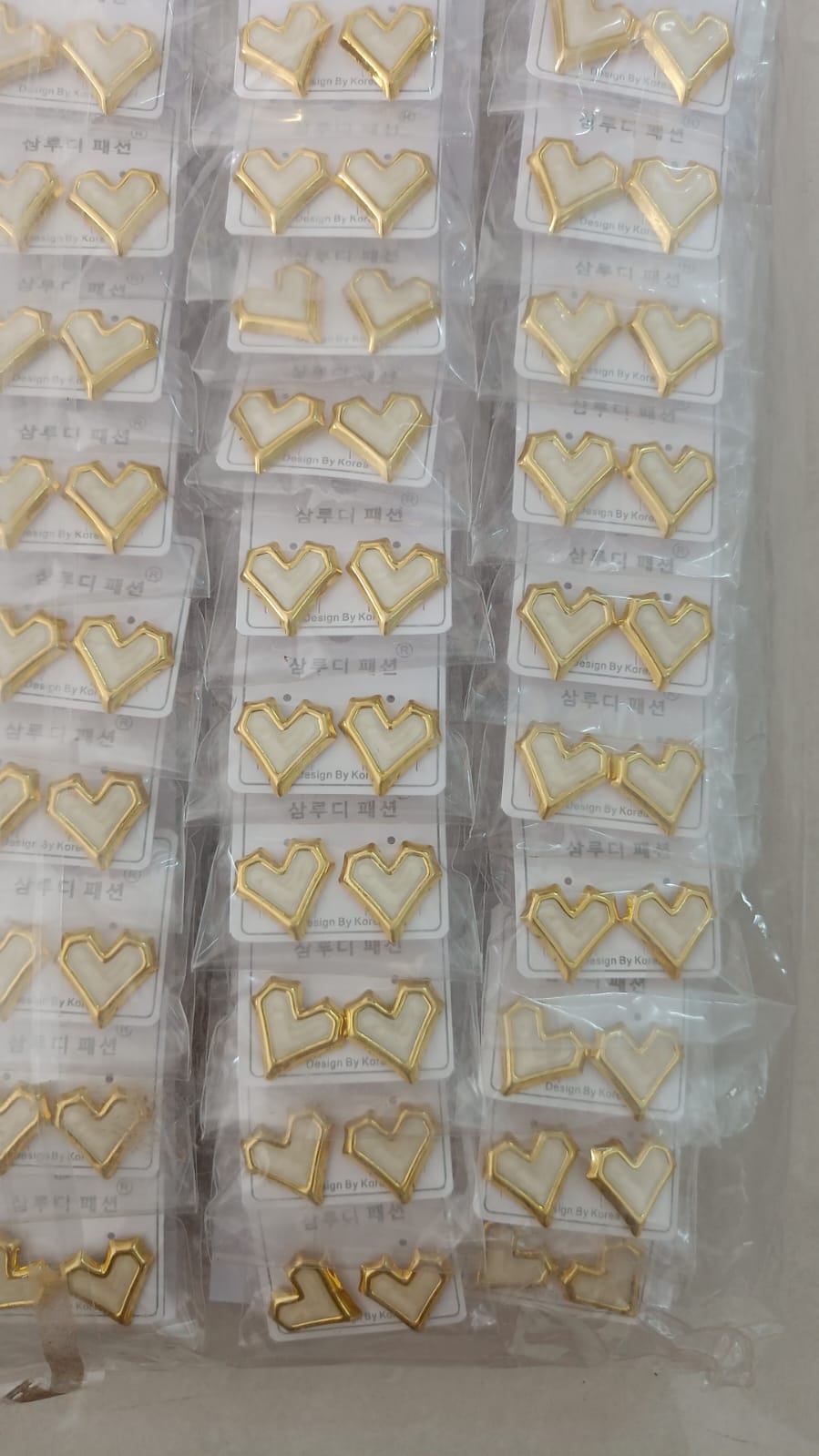 Korean Design Shape White Heart Golden Border Earring