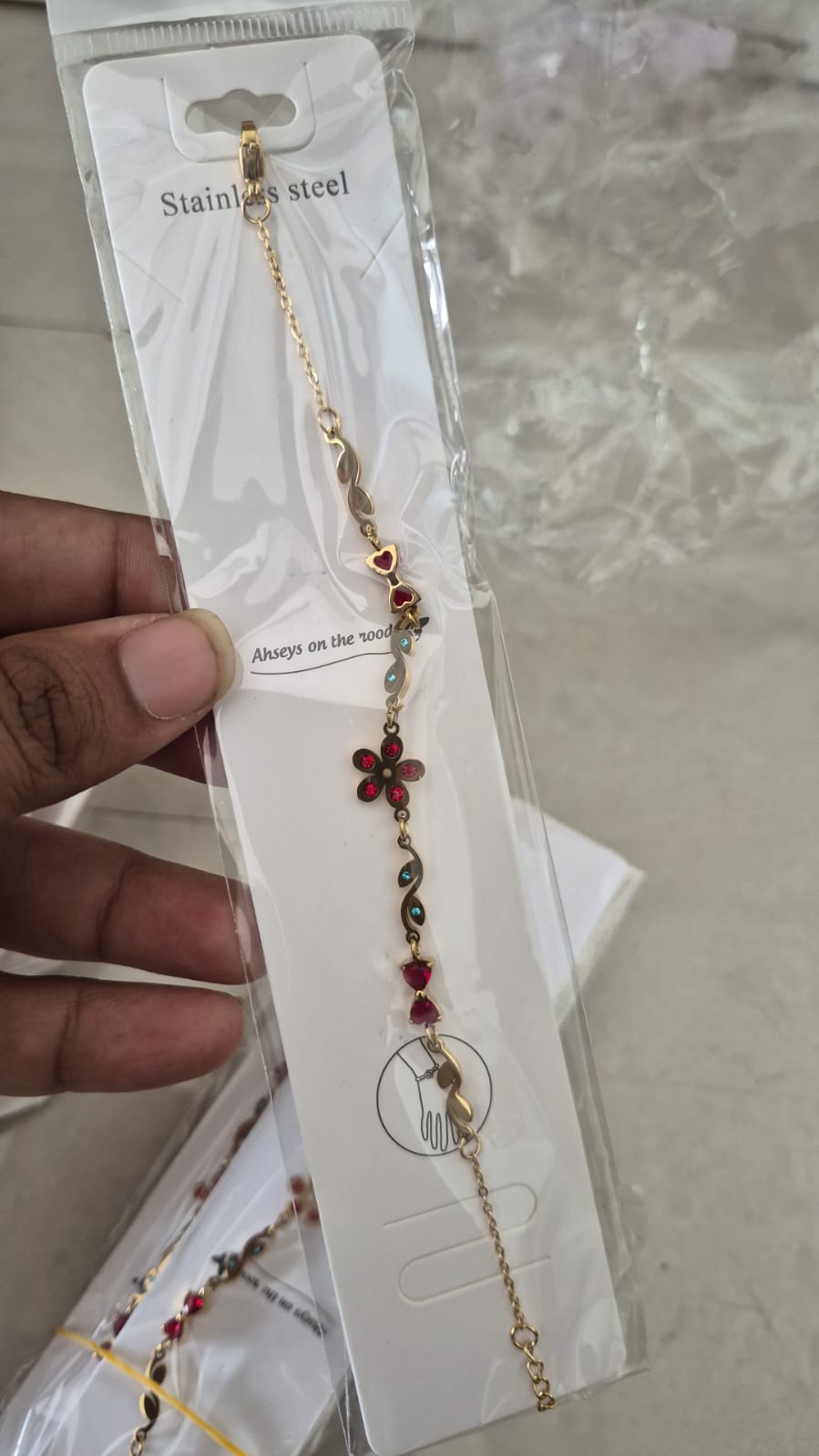 Anti tarnish red flower chain bracelet