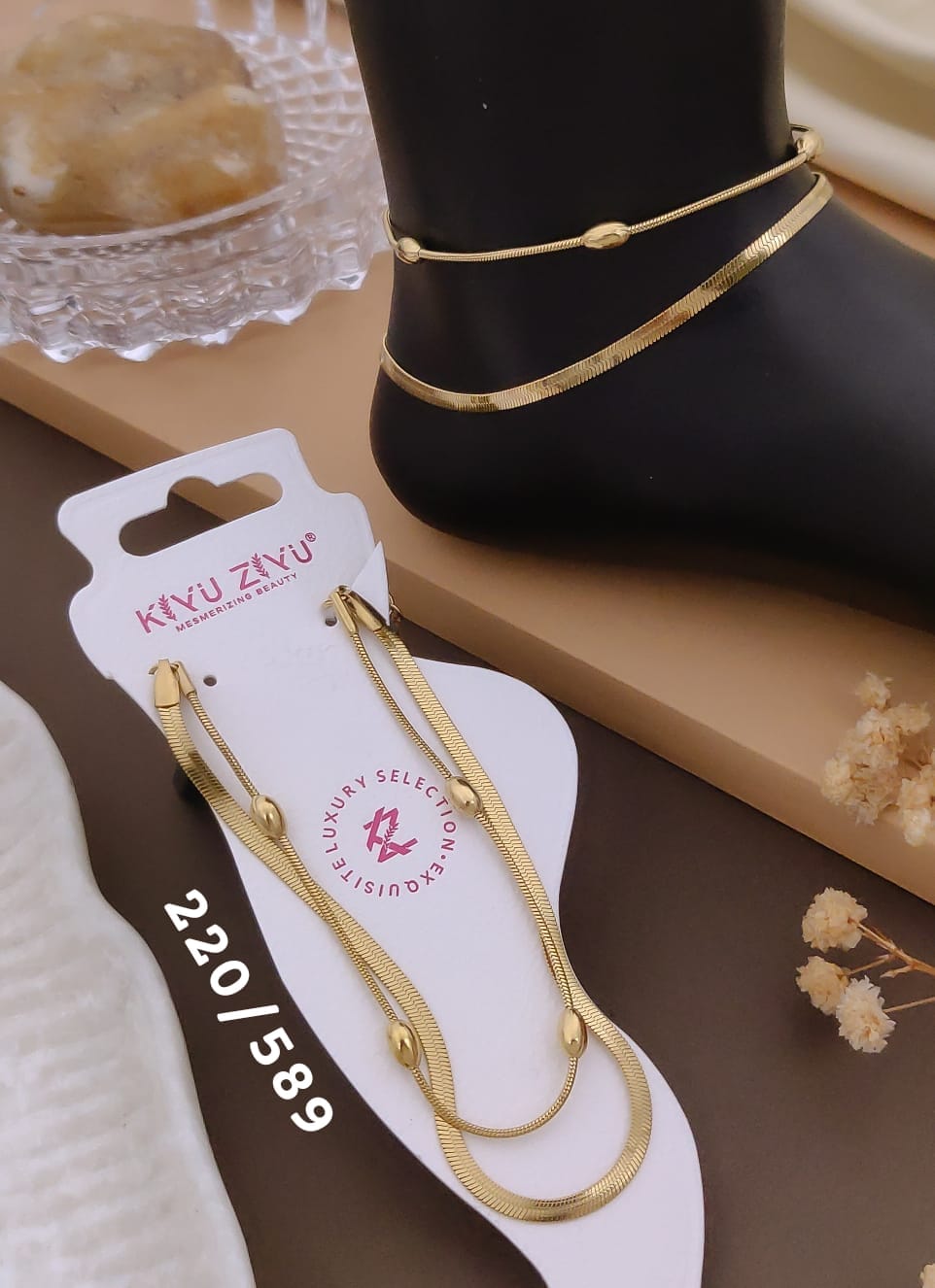 Anti tarnish two layer one sided anklet