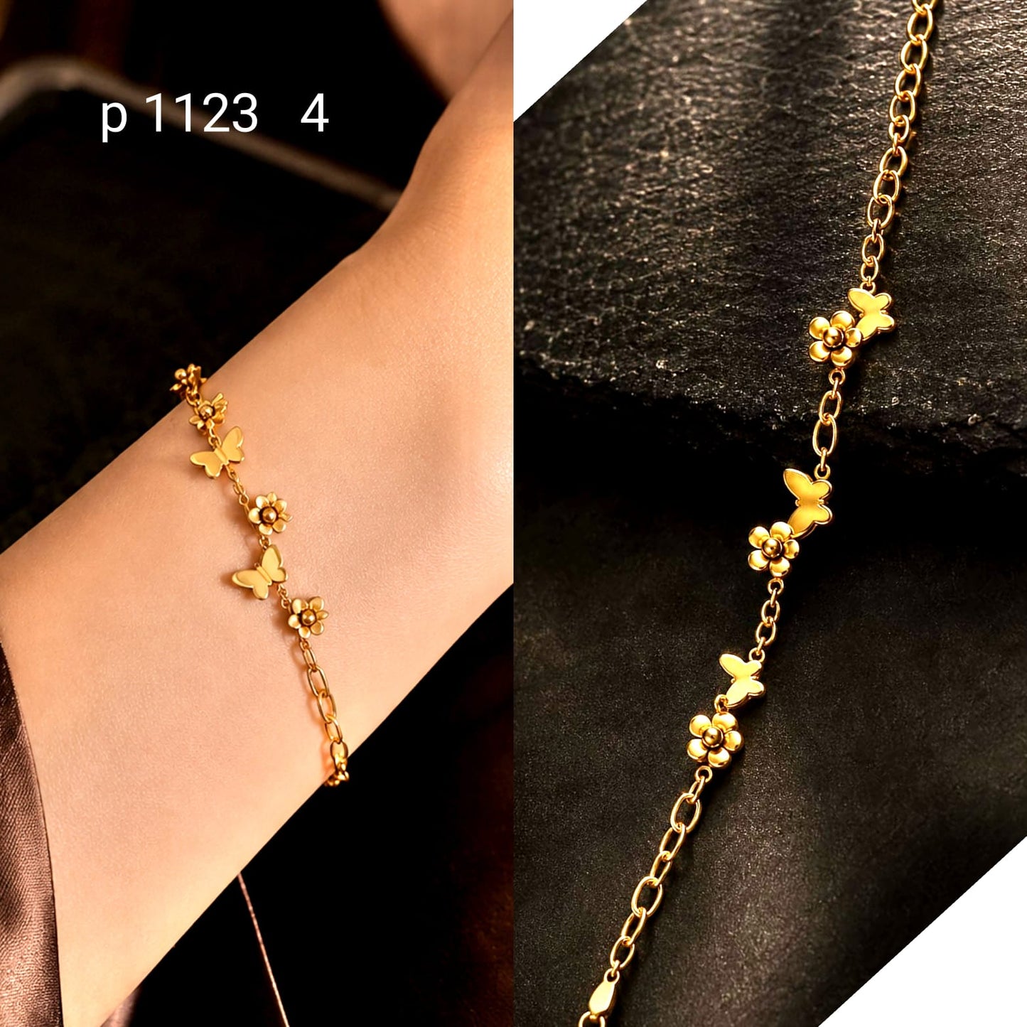 Anti tarnish butterfly charm bracelet