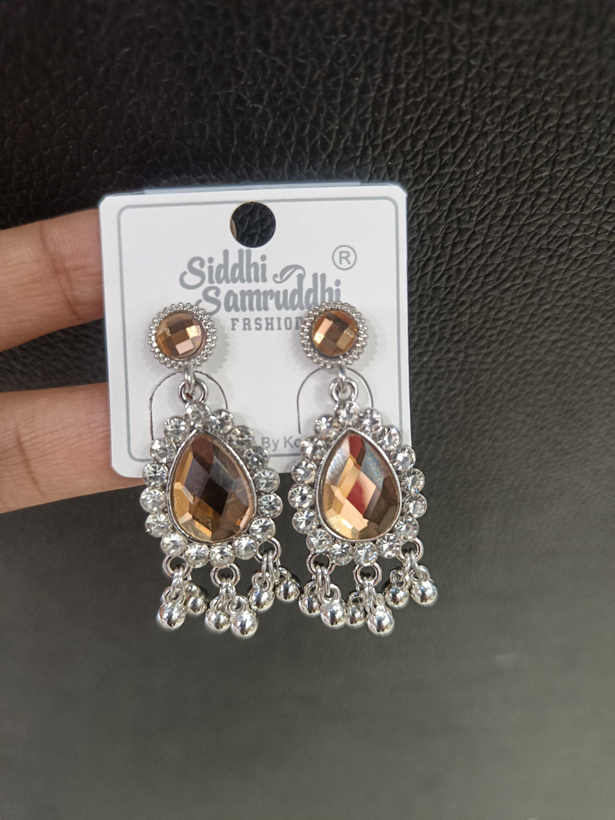 Golden Teardrop silver Crystal Dangle Earrings with Rhinestone Halo