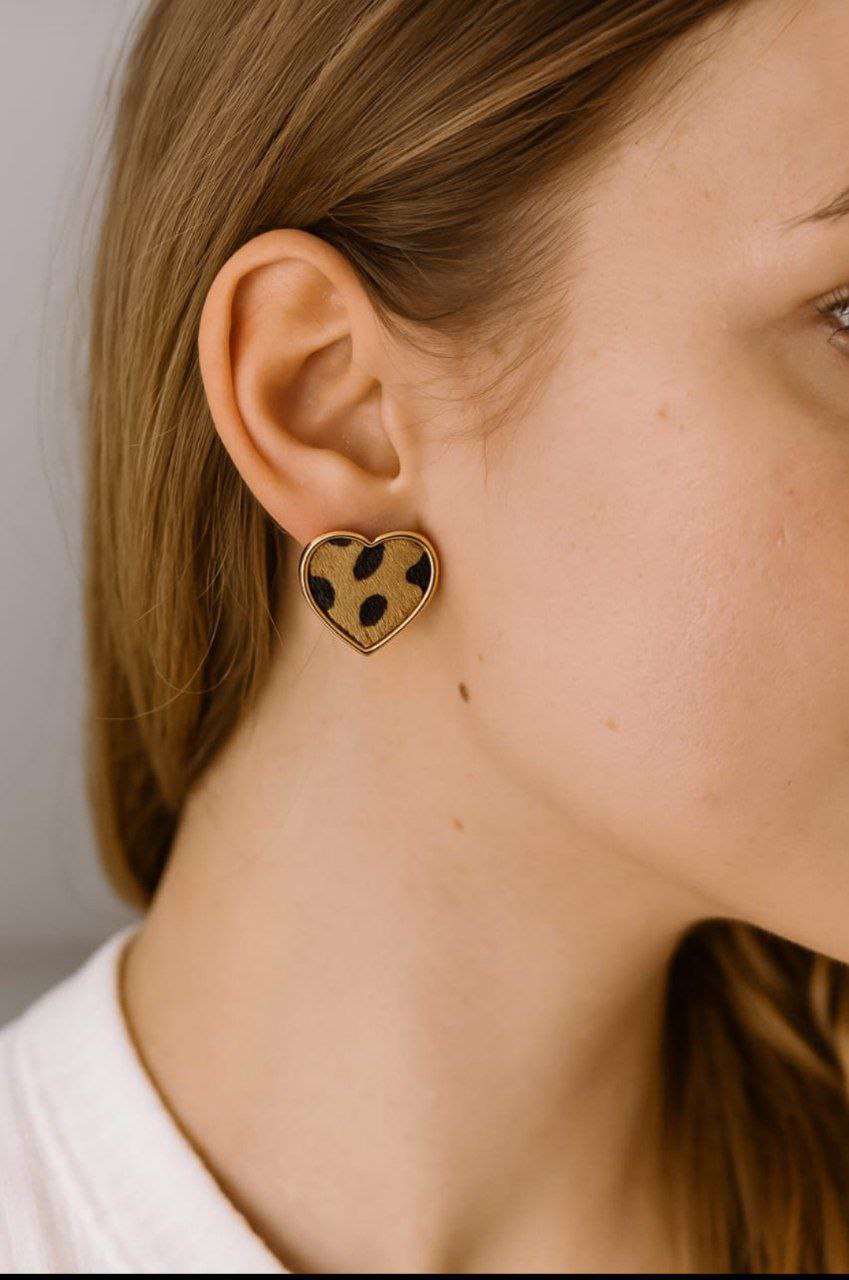 Korean Leopard Heart Stud Earrings