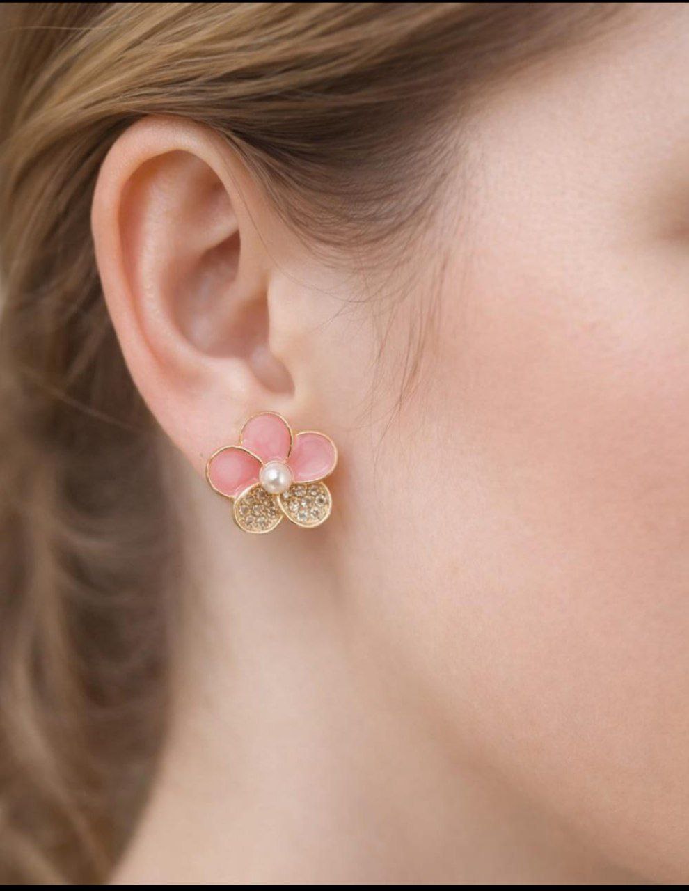 Korean Flower Pearl Stud Earrings