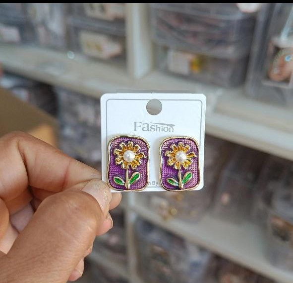 Korean Trendy Enamel Daisy Stud Earrings