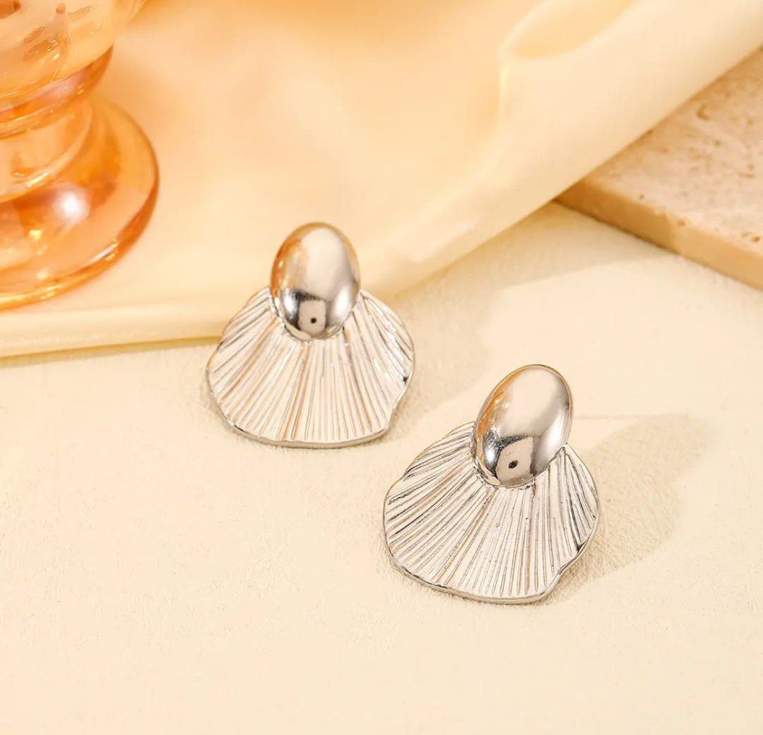 Korean Fan Shell Silver Statement Earrings
