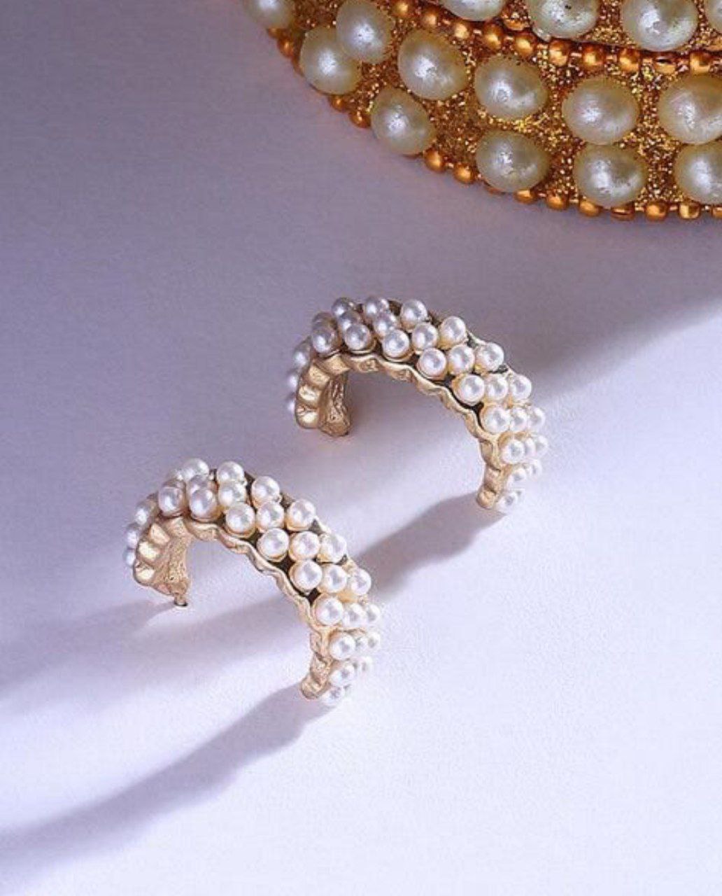 Korean Pearl Curved Earrings