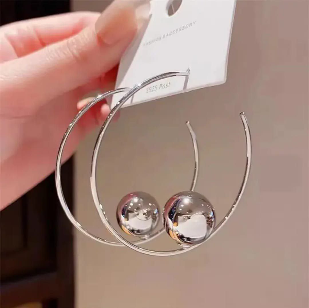 Silver Hoop Ball Earring