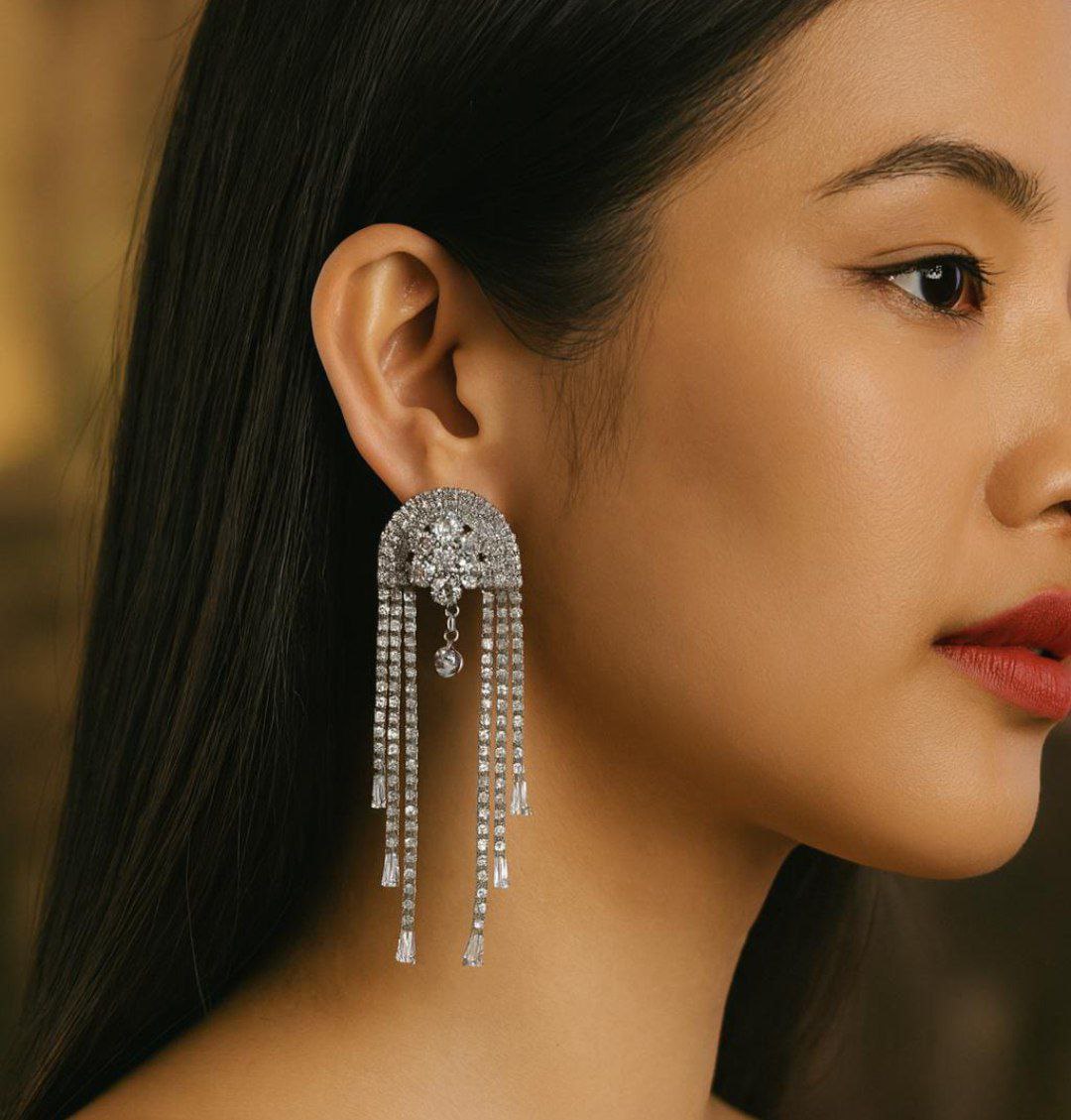 Korean Royal Diamond Cascade Tassel Earrings