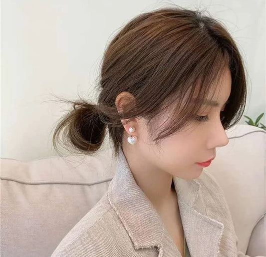 Minimal Korean Pearl Heart Stud Earrings