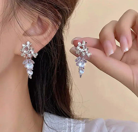 Korean Sparkling Flower Drop Earrings