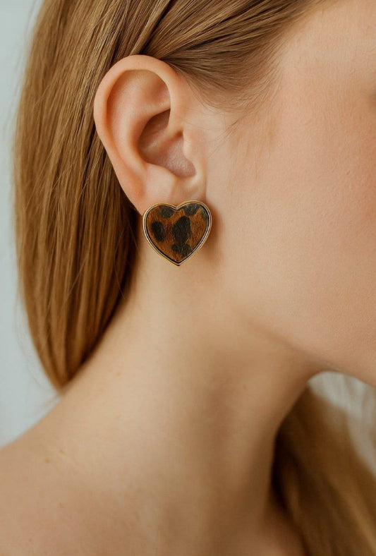 Korean Leopard Heart Stud Earrings