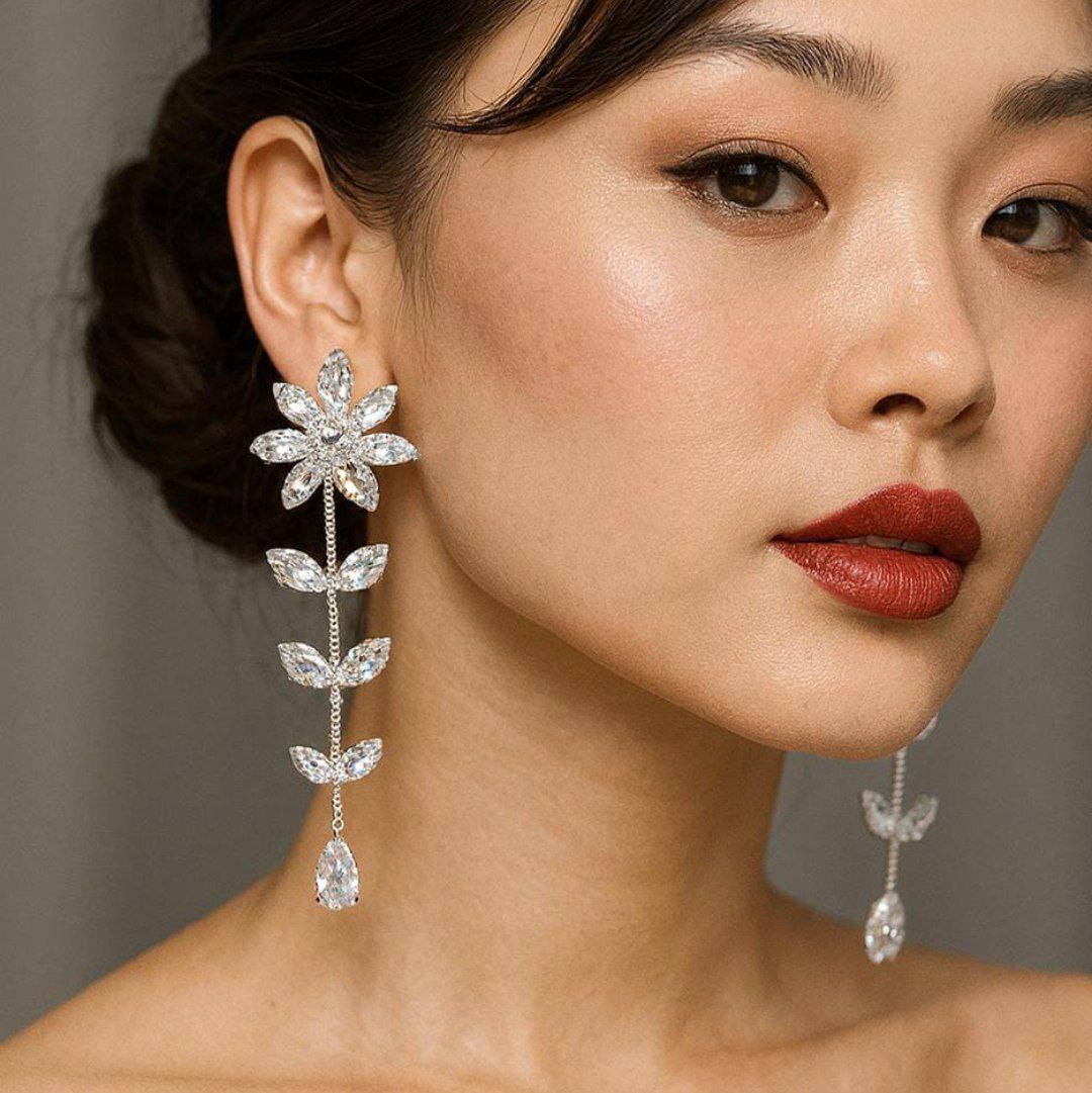 Korean Premium Floral Long Drop Earrings