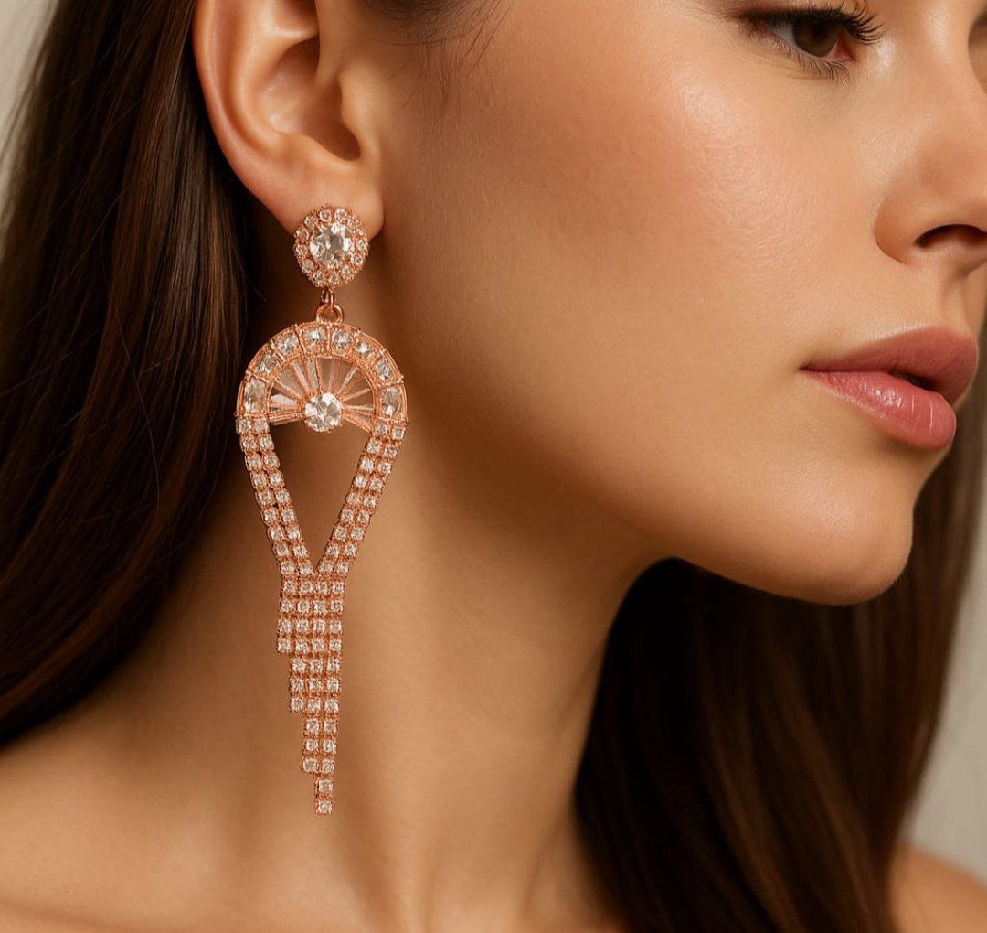 Korean Rose Gold Crystal Dangling Earrings