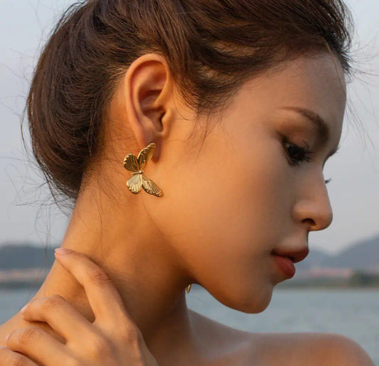 Anti-Tarnish Stainless Steel Gold-Plated Butterfly Earring