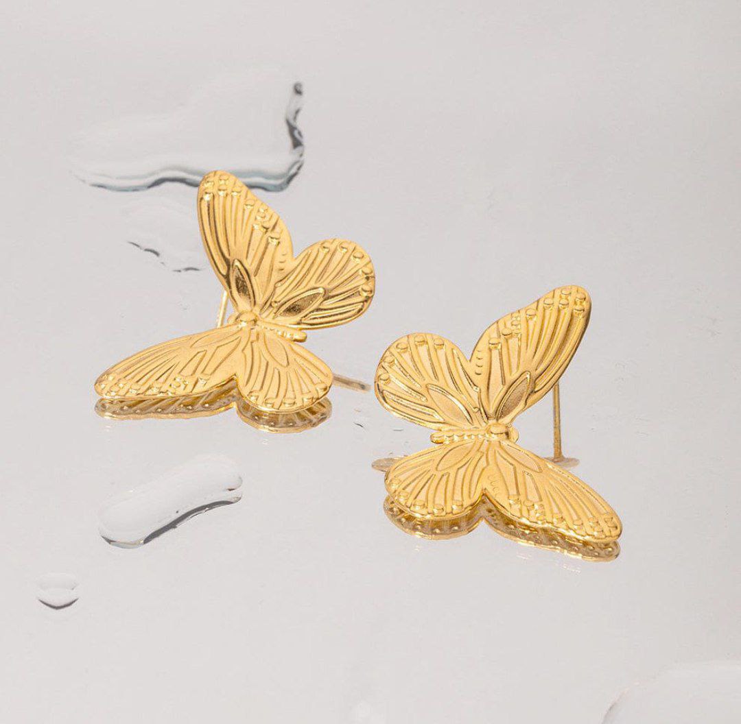 Anti-Tarnish Stainless Steel Gold-Plated Butterfly Earring