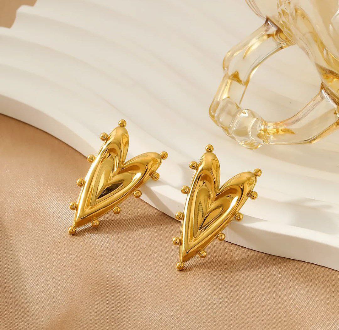 Premium Anti-Tarnish Glossy Heart Gold Earrings