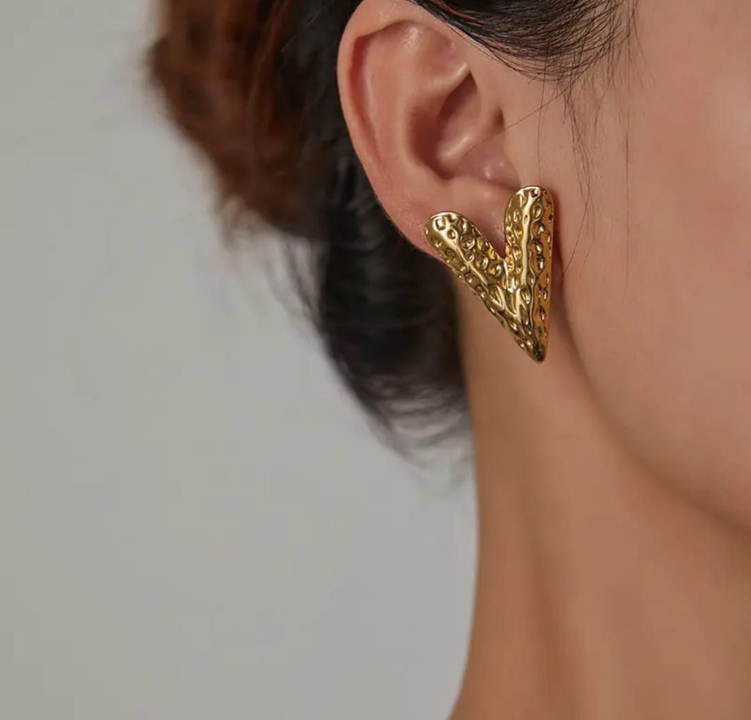 Anti-Tarnish Golden Hammered Heart Earrings