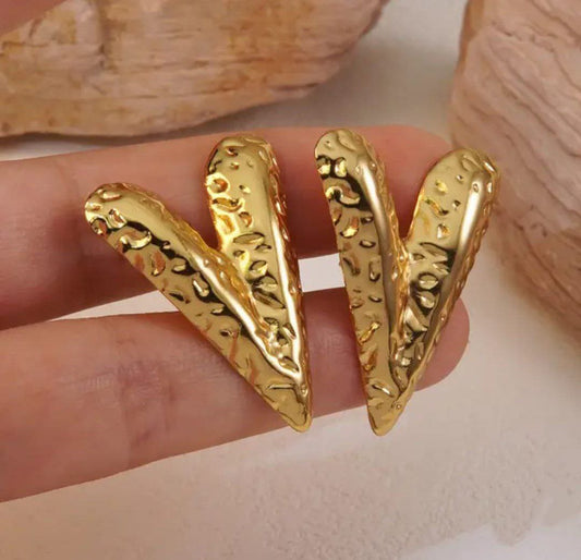 Anti-Tarnish Golden Hammered Heart Earrings