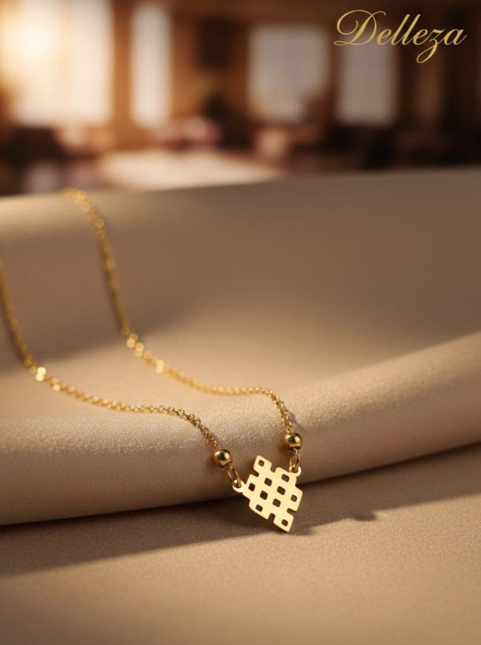 Anti-Tarnish Golden Grid Charm Necklace