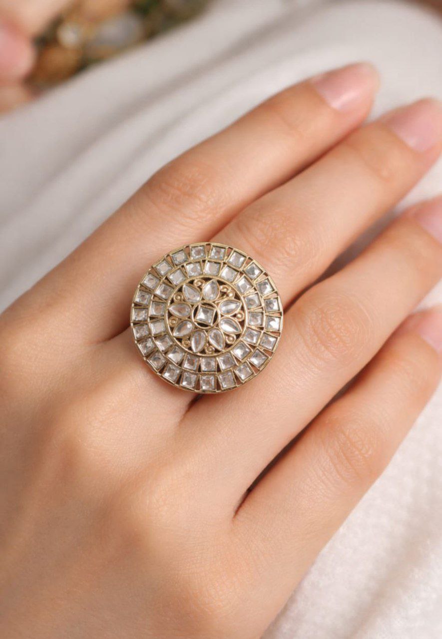 Vintage Floral Kundan Ring