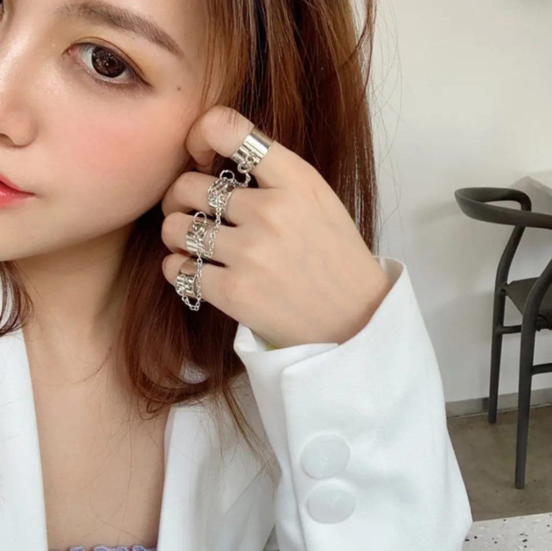 Silver Chain Link Multi Ring Set