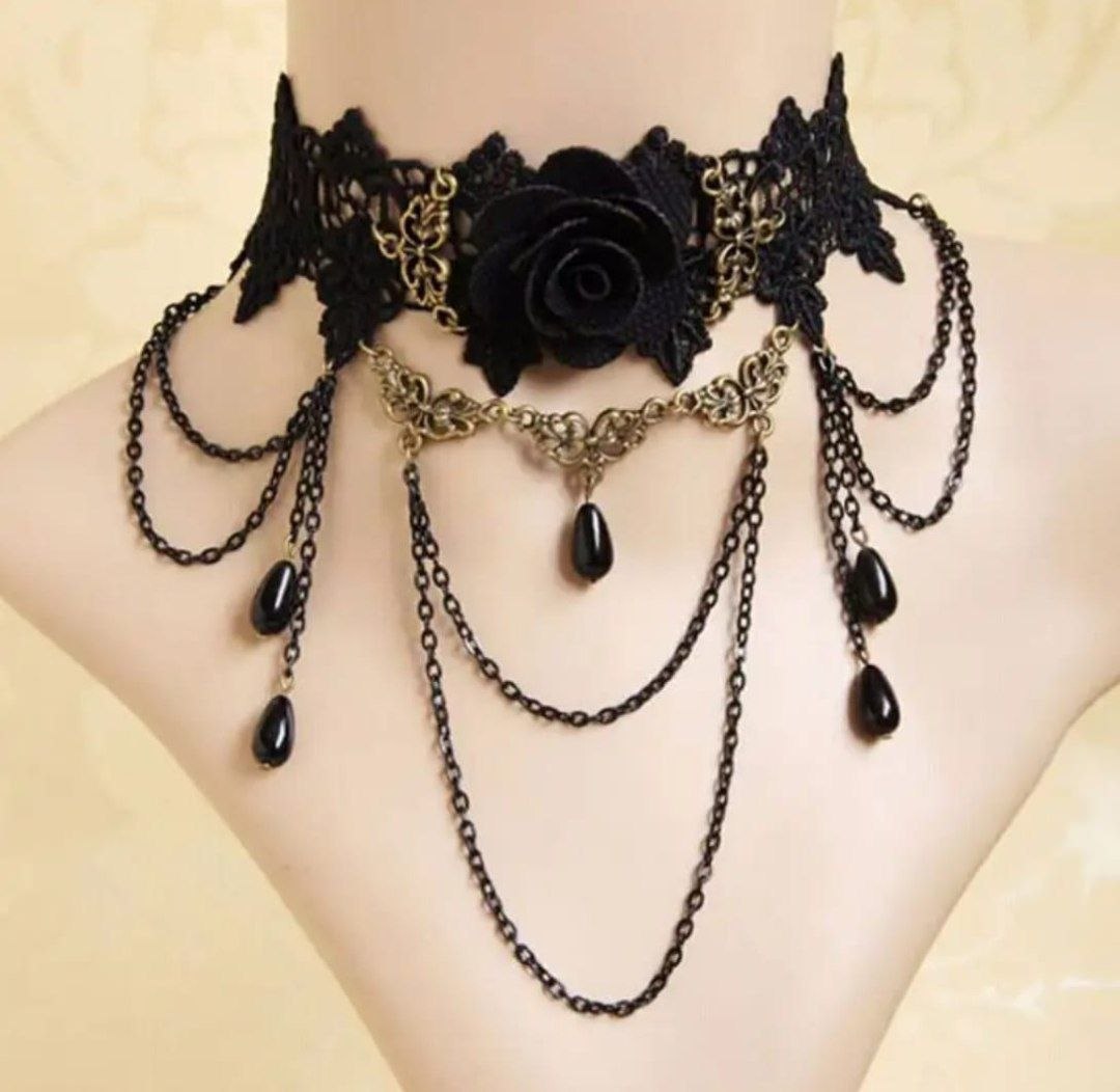 Black Rose Gothic Choker Necklace