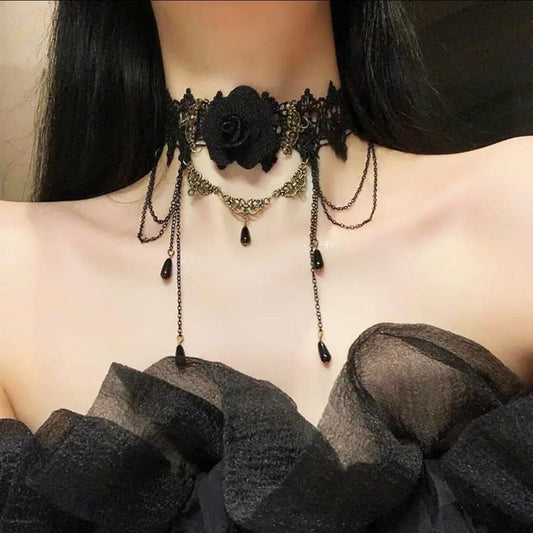 Black Rose Gothic Choker Necklace