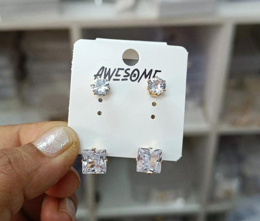 Korean Princess Square Cut Diamond Look Stud Earring