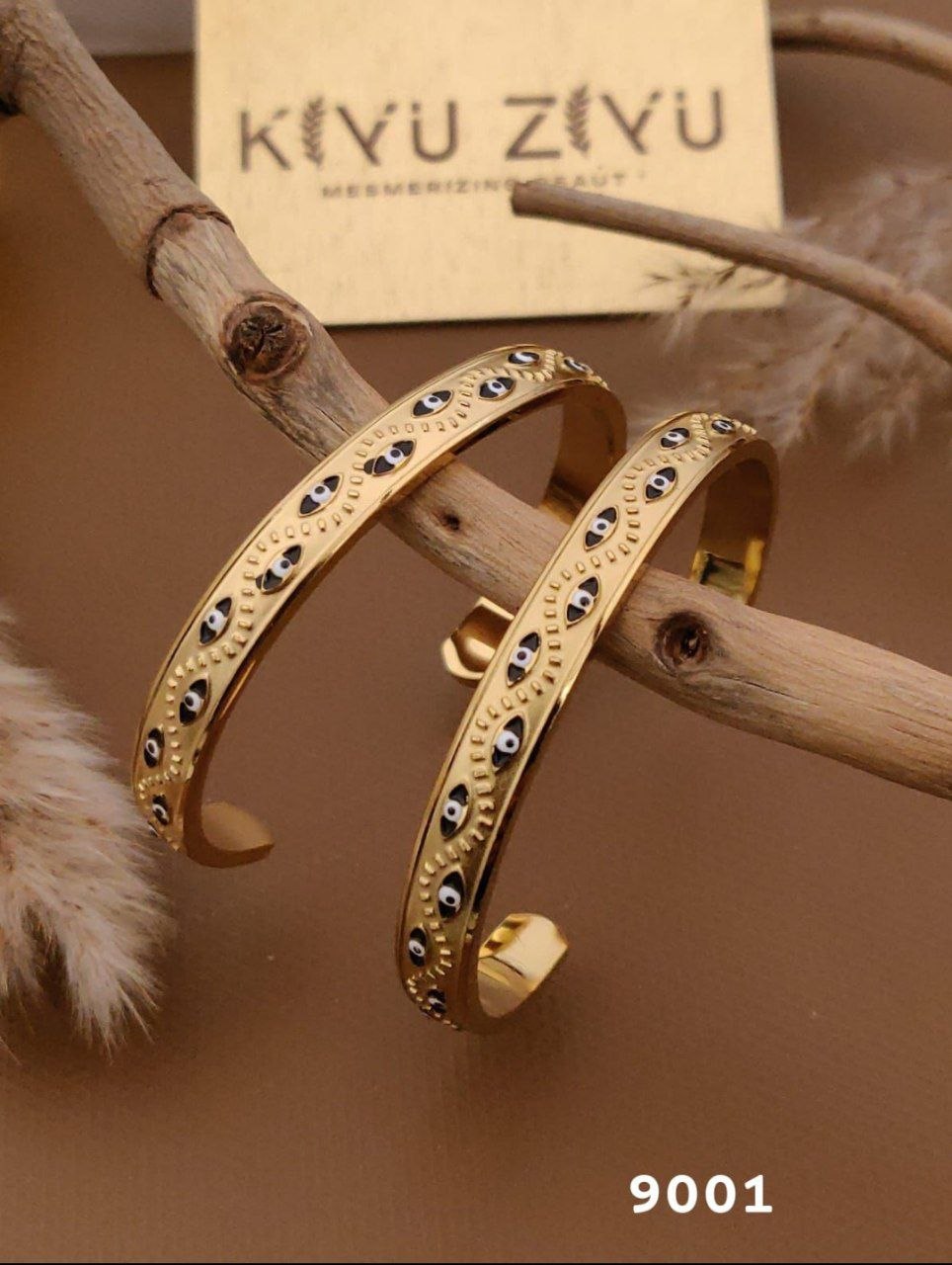 Kiyu Ziyu Evil Eye Protection Gold Kada Bracelet