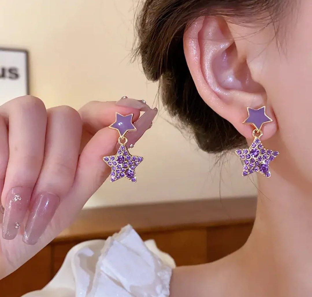 Purple Star Drop Earrings
