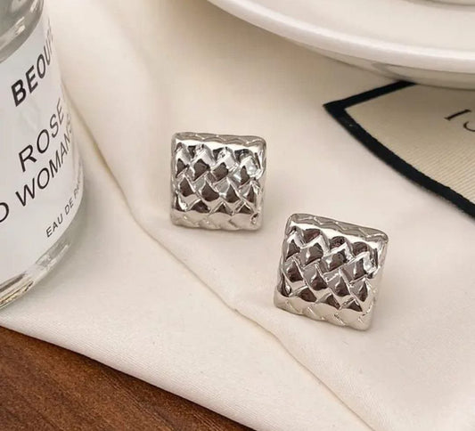 Premium Textured Square Stud Earrings – Gold & Silver