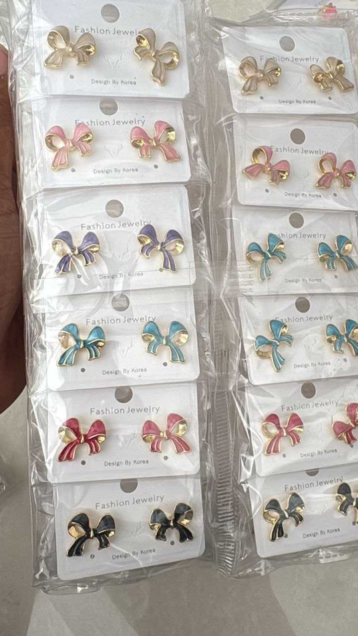 Cute Bow Stud Earrings – Multicolor Korean Style