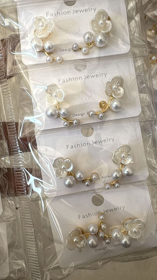 Floral Pearl Chain Earrings – Korean Style