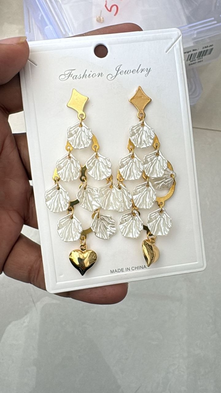 Anti Tarnish Layered Shell Drop Earrings – Gold Heart Hanging Design