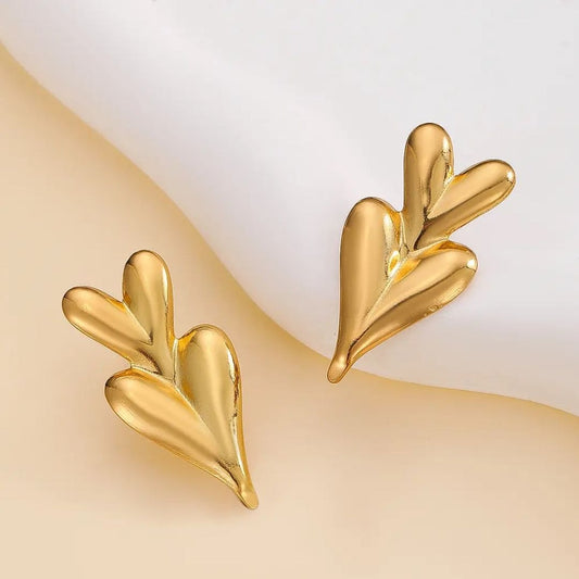 Golden Double Heart Anti Tarnish Earrings for Women