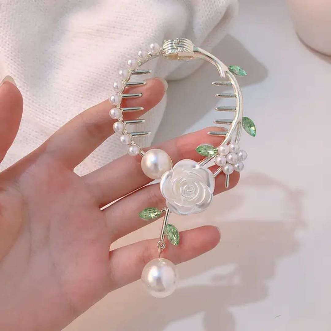 Korean Metal Pearl Floral Hair Comb Clutcher