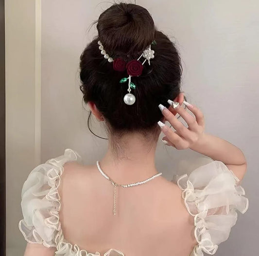 Korean Metal Korean Rose Pearl Hair Comb Clutcher