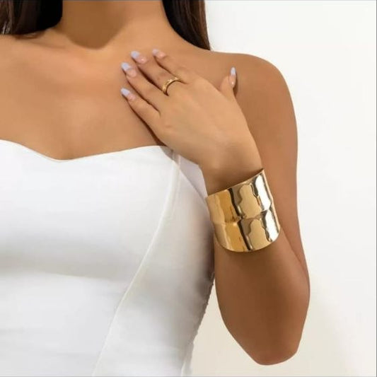 Designer Broad Gold Hand Cuff Kada