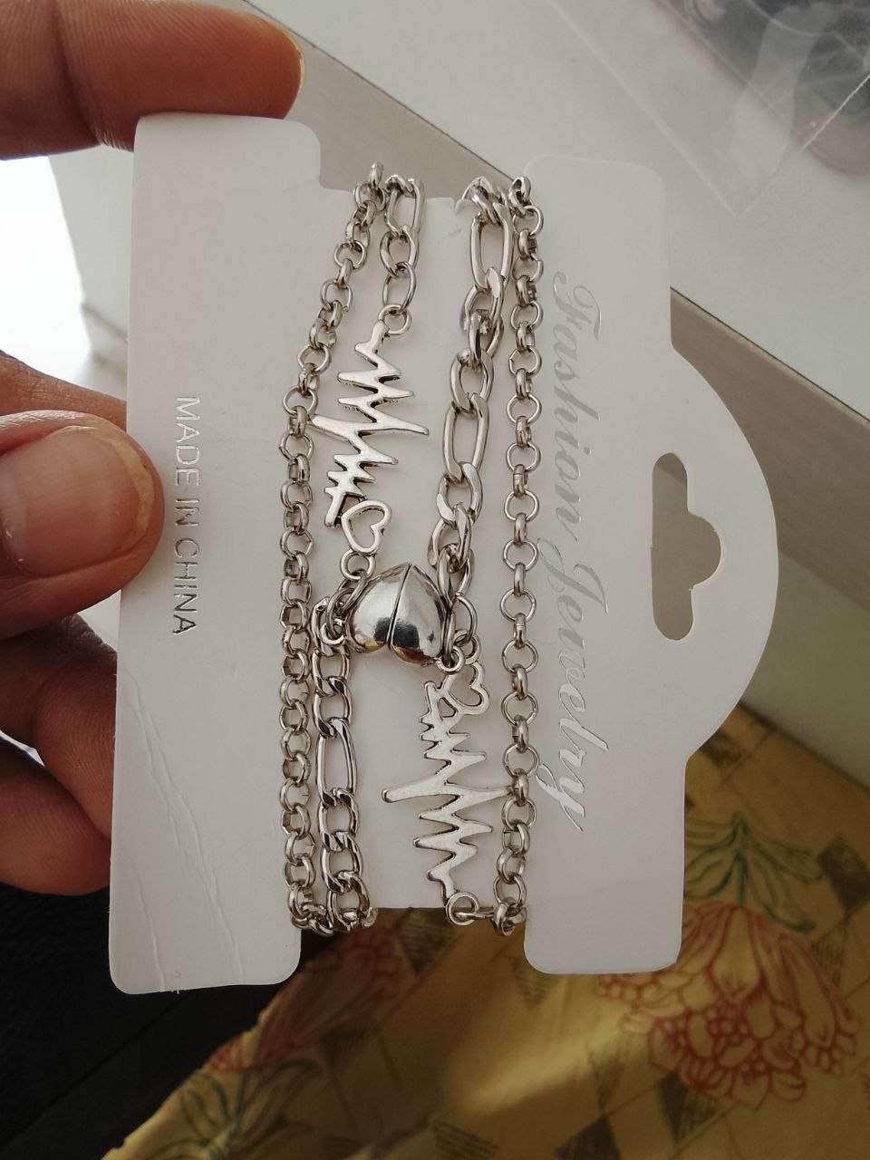 Double layer Couple Heart Magnet Bracelet – Silver Linked Love Band