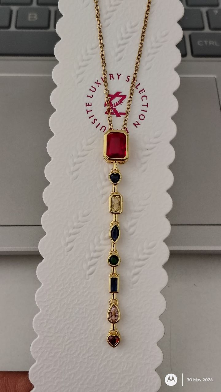 Multicolor Heart Drop Pendant Necklace – Anti Tarnish Gold Chain