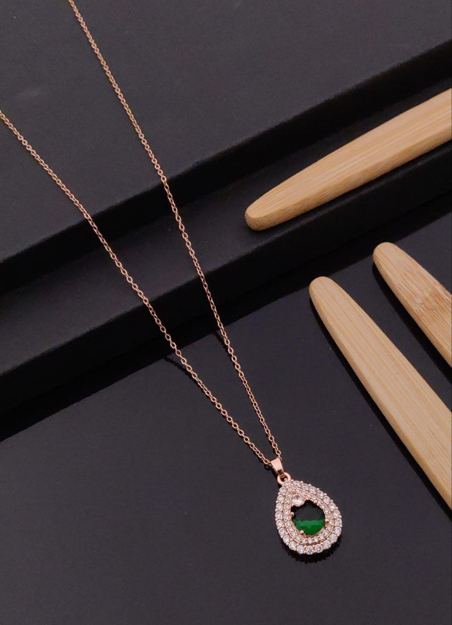 Anti Tarnish Rose Gold Green Pendant Necklace