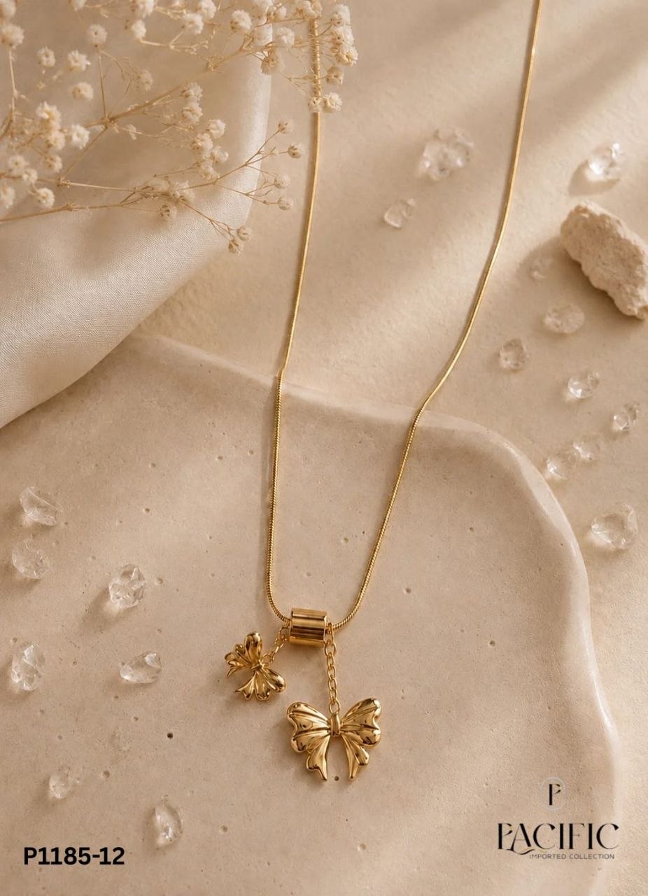 Anti Tarnish Dual Butterfly Pendant Necklace
