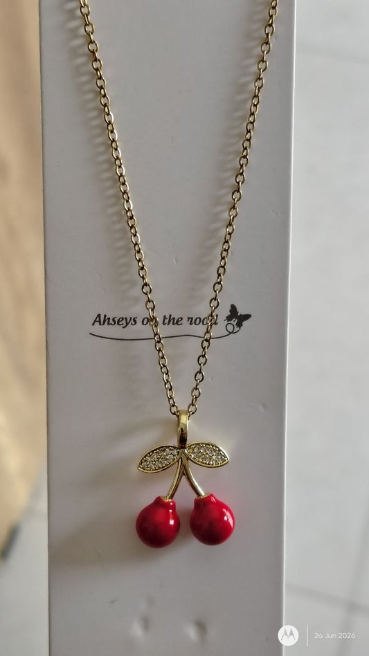 Anti Tarnish Twin Cherry Charm Necklace